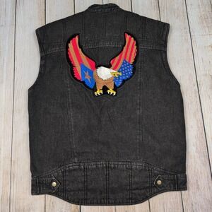 Revolution Gear‎ Denim Vest Sleeveless Motorcycle Biker Eagle Patch Black L